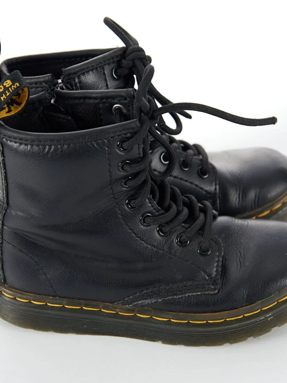 Dr. Marten's Doc's Zavala J Youth Black Leather Combat Lace Up Boots Kid Size 12